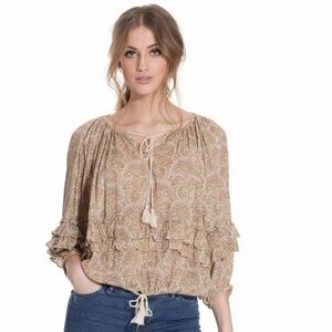 Denim & Supply Ralph Lauren Paisley Boho Tassel Tie Blouse - Size L